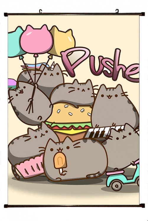 Pusheen Anime black Plastic rod Cloth painting Wall Scroll 60X90CM P3-5