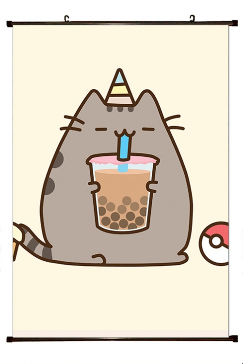 Pusheen Anime black Plastic rod Cloth painting Wall Scroll 60X90CM P3-9