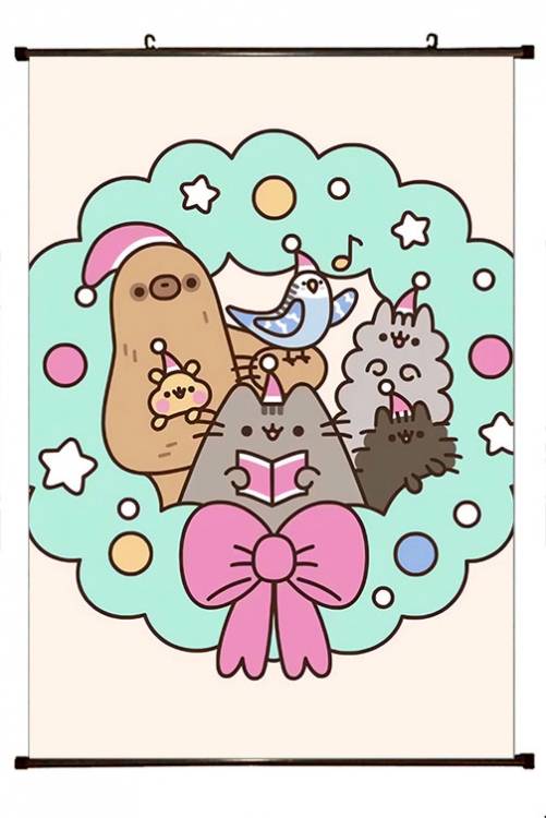 Pusheen Anime black Plastic rod Cloth painting Wall Scroll 60X90CM  P3-18