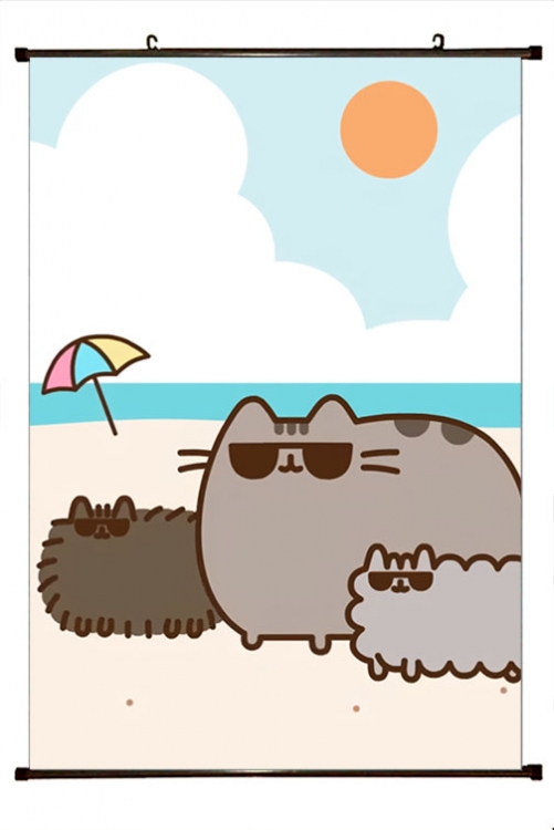 Pusheen Anime black Plastic rod Cloth painting Wall Scroll 60X90CM  P3-26