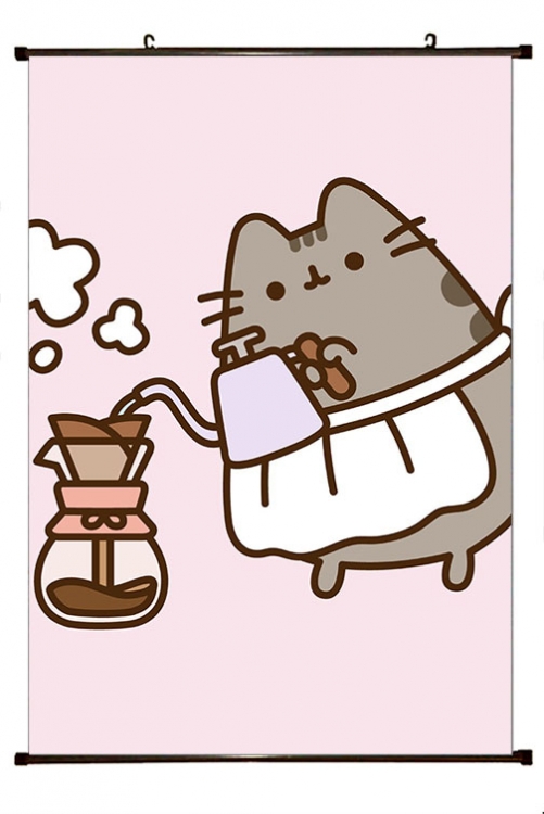 Pusheen Anime black Plastic rod Cloth painting Wall Scroll 60X90CM P3-23