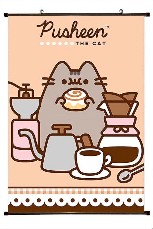 Pusheen Anime black Plastic rod Cloth painting Wall Scroll 60X90CM  P3-31
