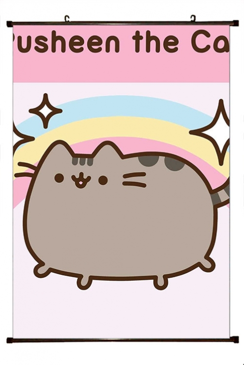 Pusheen Anime black Plastic rod Cloth painting Wall Scroll 60X90CM P3-3