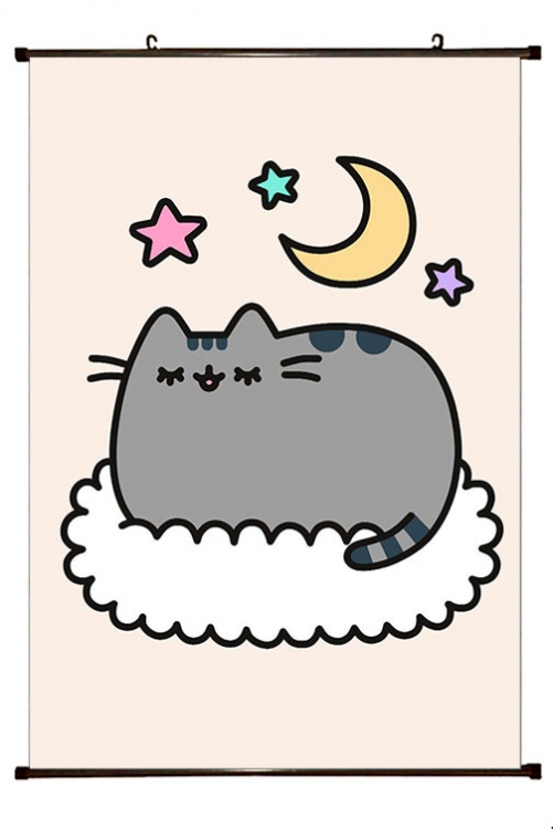 Pusheen Anime black Plastic rod Cloth painting Wall Scroll 60X90CM  P3-13