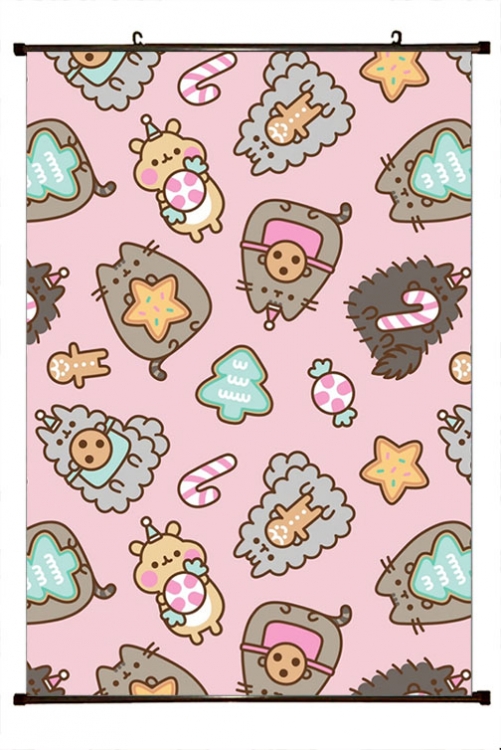 Pusheen Anime black Plastic rod Cloth painting Wall Scroll 60X90CM P3-34
