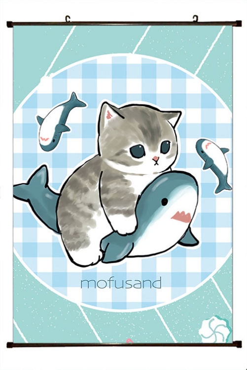 SharkCat  Anime black Plastic rod Cloth painting Wall Scroll 60X90CM  S4-80
