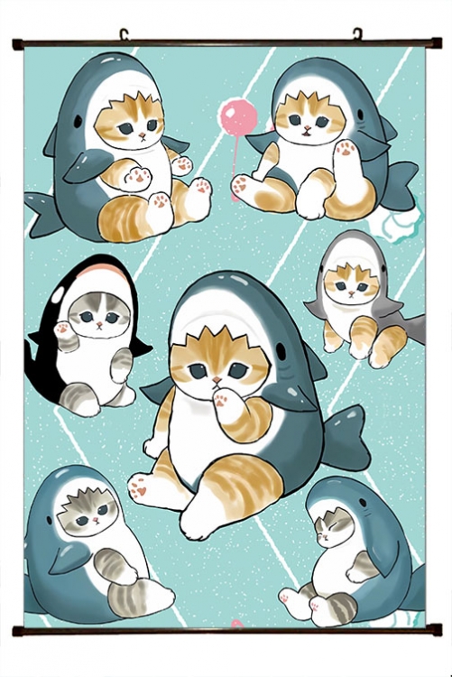 SharkCat  Anime black Plastic rod Cloth painting Wall Scroll 60X90CM  S4-7