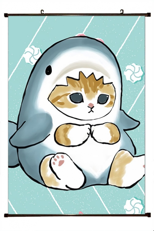 SharkCat  Anime black Plastic rod Cloth painting Wall Scroll 60X90CM S4-36