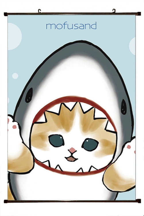 SharkCat  Anime black Plastic rod Cloth painting Wall Scroll 60X90CM  S4-77