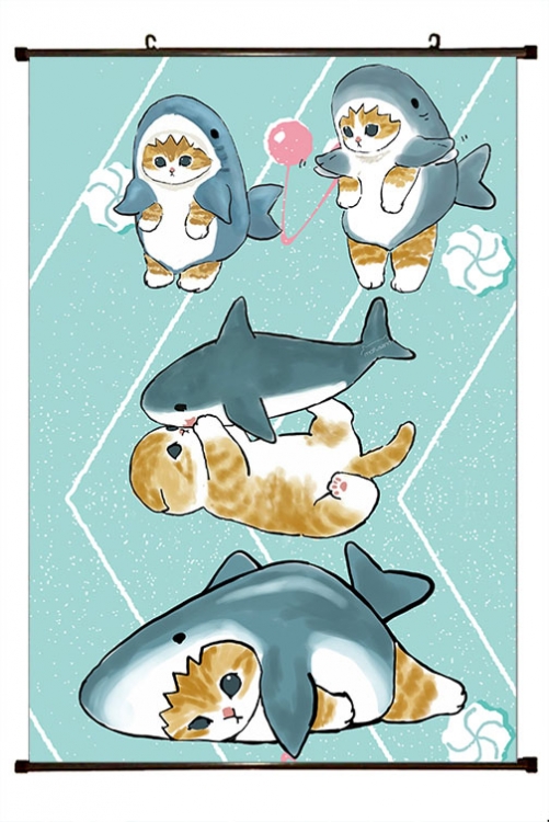 SharkCat  Anime black Plastic rod Cloth painting Wall Scroll 60X90CM S4-9A