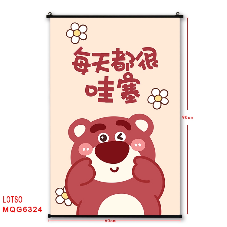 Strawberry Bear cartoon black Plastic rod Cloth painting Wall Scroll 60X90CM MQG-6324