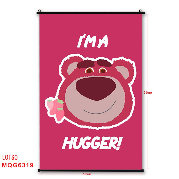 Strawberry Bear cartoon black Plastic rod Cloth painting Wall Scroll 60X90CM MQG-6319