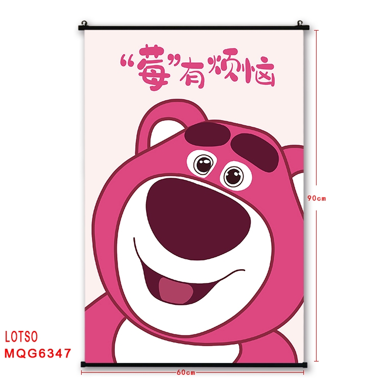 Strawberry Bear cartoon black Plastic rod Cloth painting Wall Scroll 60X90CM MQG-6347