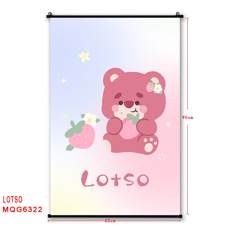 Strawberry Bear cartoon black Plastic rod Cloth painting Wall Scroll 60X90CM MQG-6322