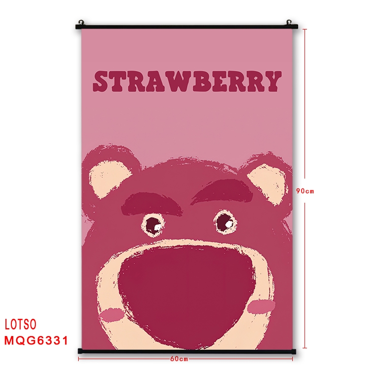 Strawberry Bear cartoon black Plastic rod Cloth painting Wall Scroll 60X90CM MQG-6331