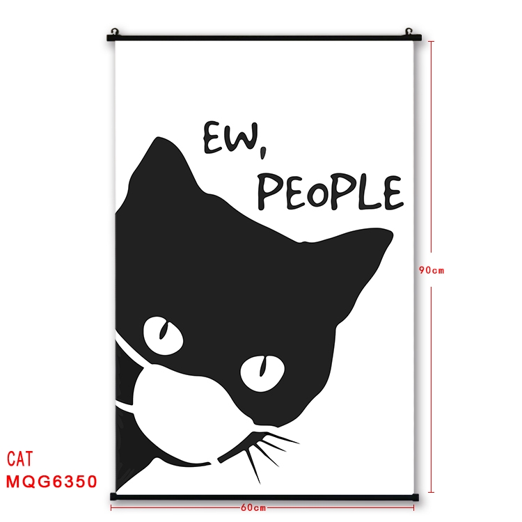 cat cartoon black Plastic rod Cloth painting Wall Scroll 60X90CM MQG-6350
