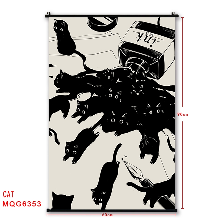 cat cartoon black Plastic rod Cloth painting Wall Scroll 60X90CM MQG-6353