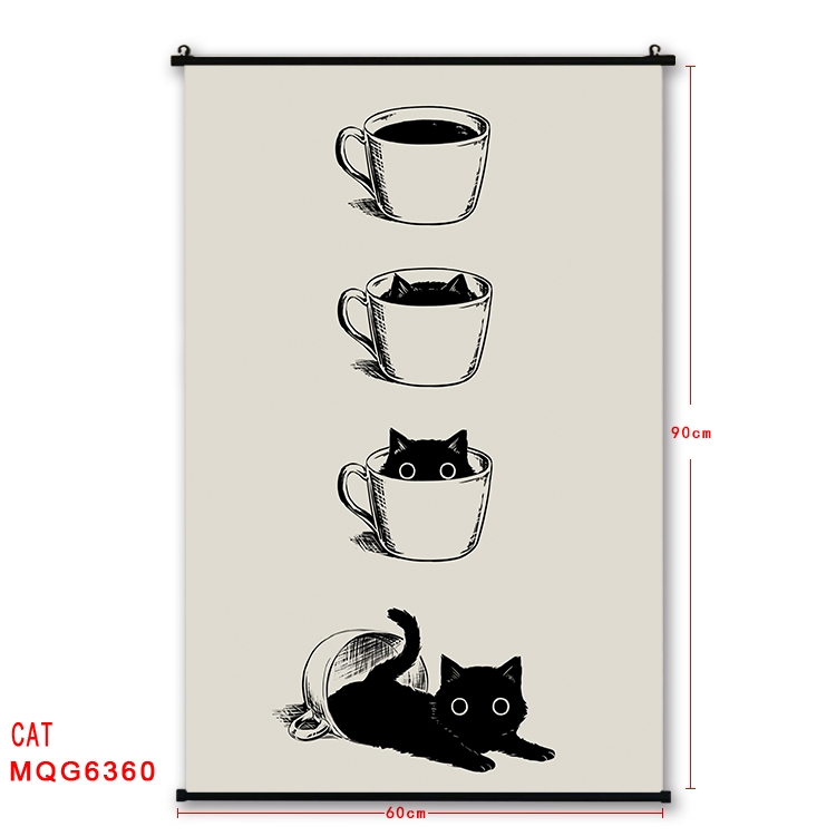 cat cartoon black Plastic rod Cloth painting Wall Scroll 60X90CM MQG-6360