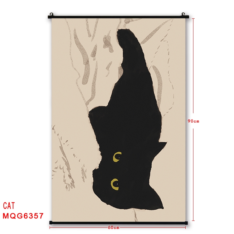 cat cartoon black Plastic rod Cloth painting Wall Scroll 60X90CM MQG-6357