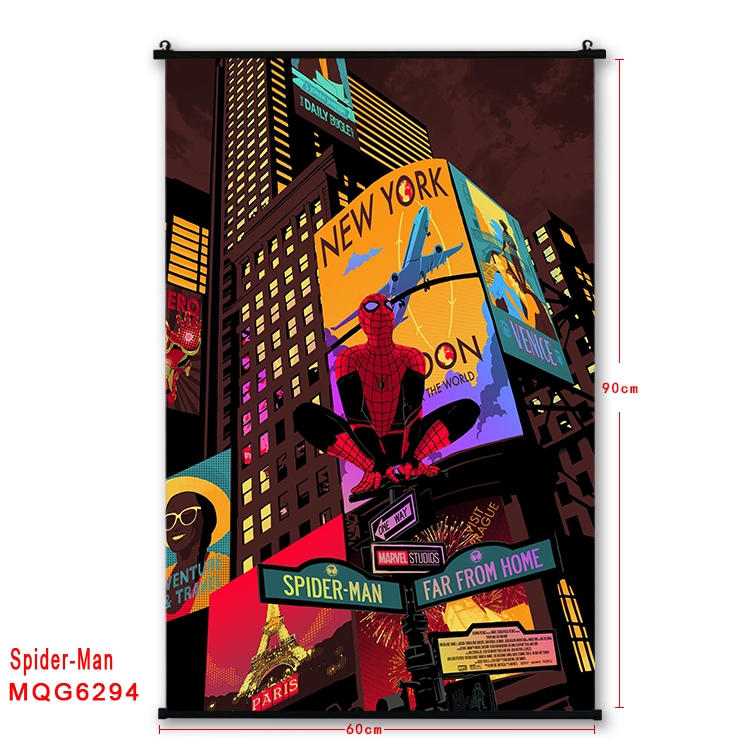 Spiderman Anime black Plastic rod Cloth painting Wall Scroll 60X90CM MQG-6294