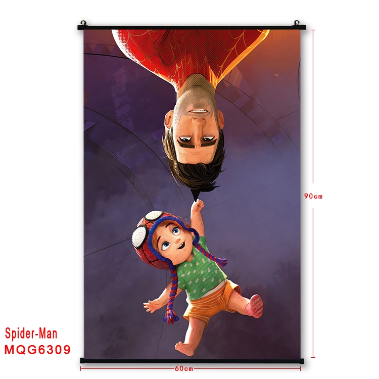 Spiderman Anime black Plastic rod Cloth painting Wall Scroll 60X90CM MQG-6309