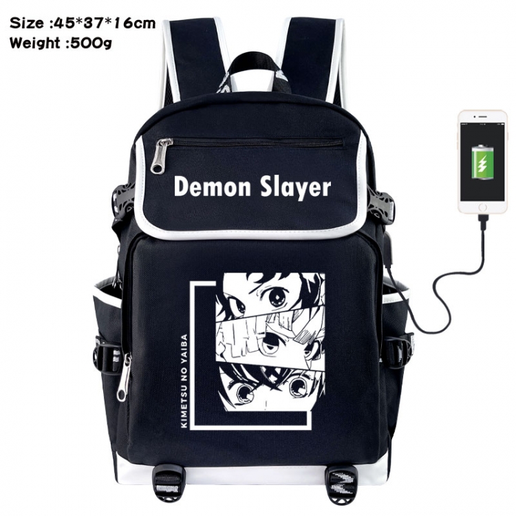 Demon Slayer Kimets Anime Flip Data Cable USB Backpack School Bag 45X37X16CM