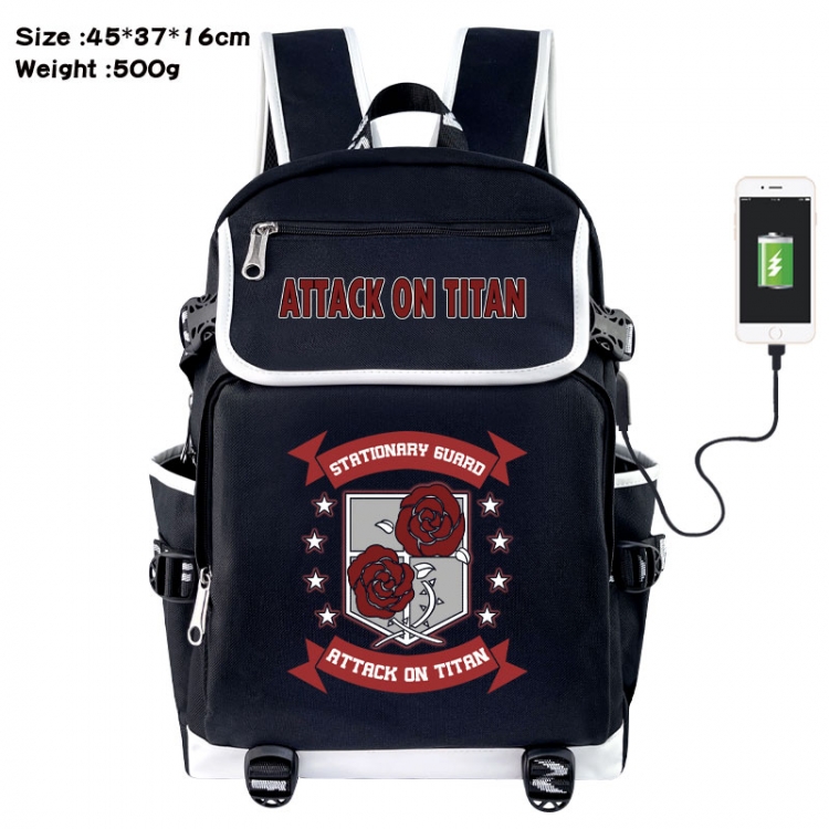 Shingeki no Kyojin Anime Flip Data Cable USB Backpack School Bag 45X37X16CM