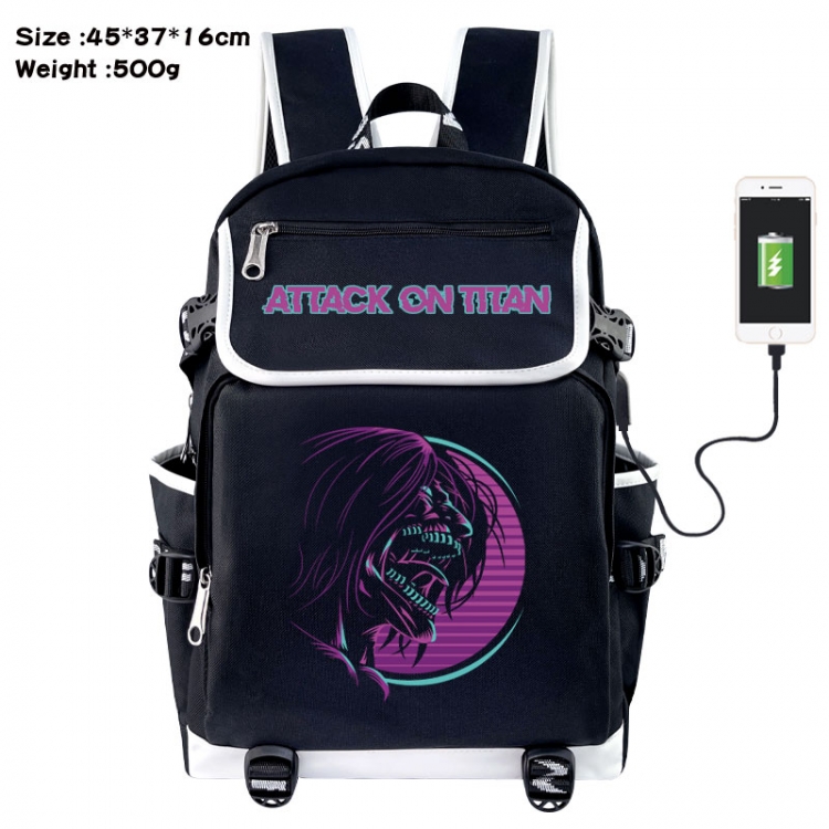 Shingeki no Kyojin Anime Flip Data Cable USB Backpack School Bag 45X37X16CM