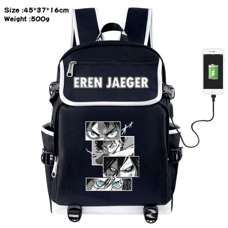 Shingeki no Kyojin Anime Flip Data Cable USB Backpack School Bag 45X37X16CM