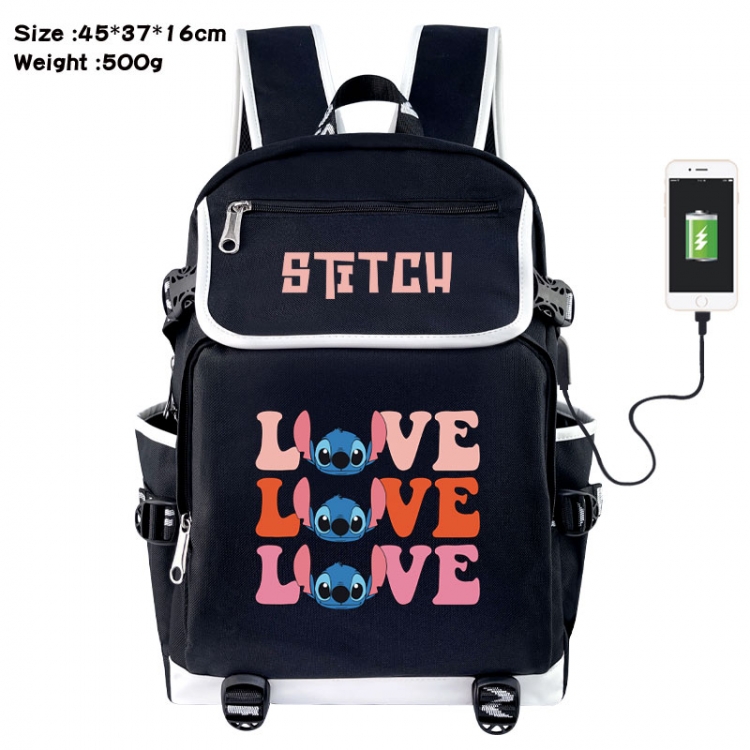 Lilo &amp; Stitch Anime Flip Data Cable USB Backpack School Bag 45X37X16CM