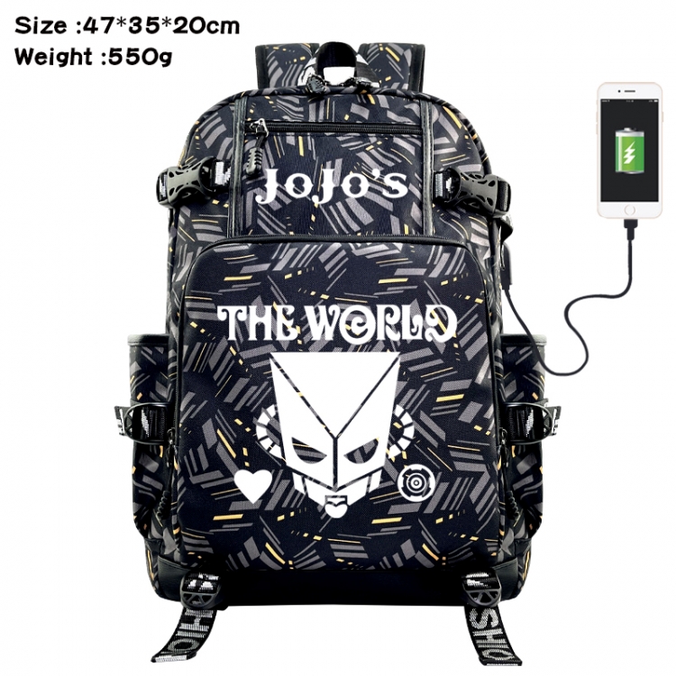 JoJos Bizarre Adventure Anime data cable camouflage print USB backpack schoolbag 47x35x20cm