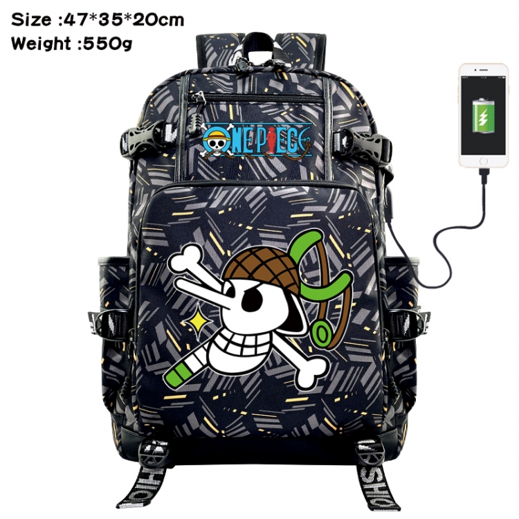 One Piece Anime data cable camouflage print USB backpack schoolbag 47x35x20cm