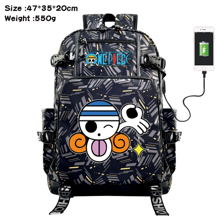 One Piece Anime data cable camouflage print USB backpack schoolbag 47x35x20cm