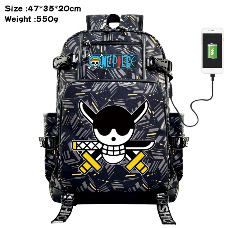 One Piece Anime data cable camouflage print USB backpack schoolbag 47x35x20cm