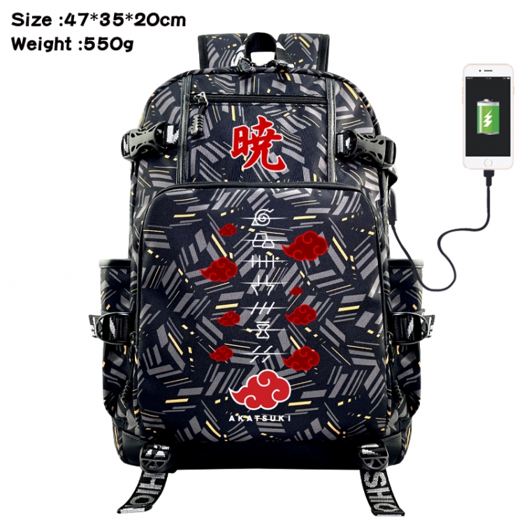 Naruto Anime data cable camouflage print USB backpack schoolbag 47x35x20cm