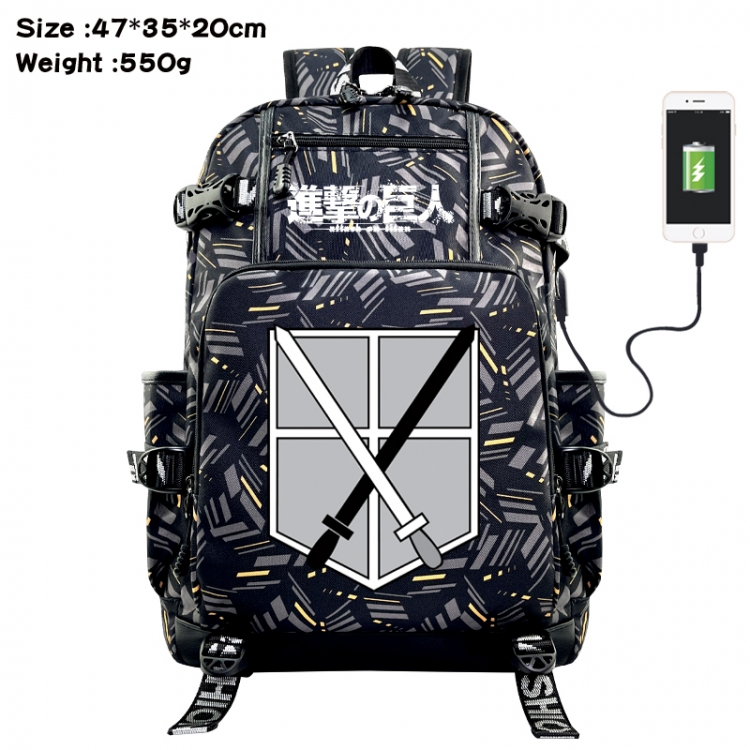 Shingeki no Kyojin Anime data cable camouflage print USB backpack schoolbag 47x35x20cm