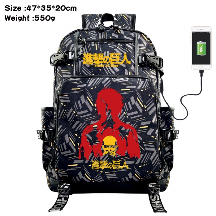Shingeki no Kyojin Anime data cable camouflage print USB backpack schoolbag 47x35x20cm