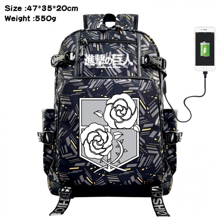 Shingeki no Kyojin Anime data cable camouflage print USB backpack schoolbag 47x35x20cm