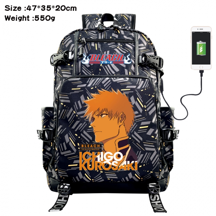 Bleach  Anime data cable camouflage print USB backpack schoolbag 47x35x20cm