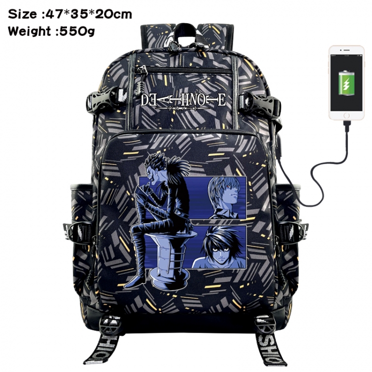 Death note Anime data cable camouflage print USB backpack schoolbag 47x35x20cm
