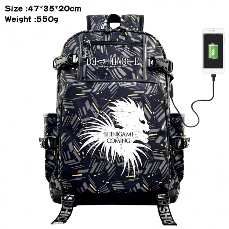 Death note Anime data cable camouflage print USB backpack schoolbag 47x35x20cm