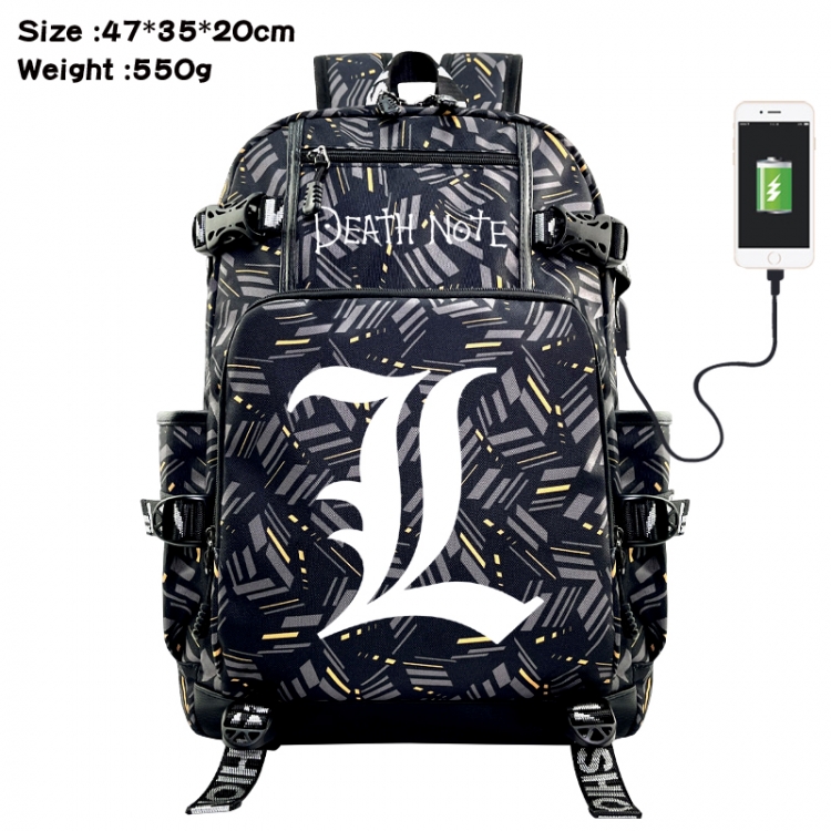 Death note Anime data cable camouflage print USB backpack schoolbag 47x35x20cm