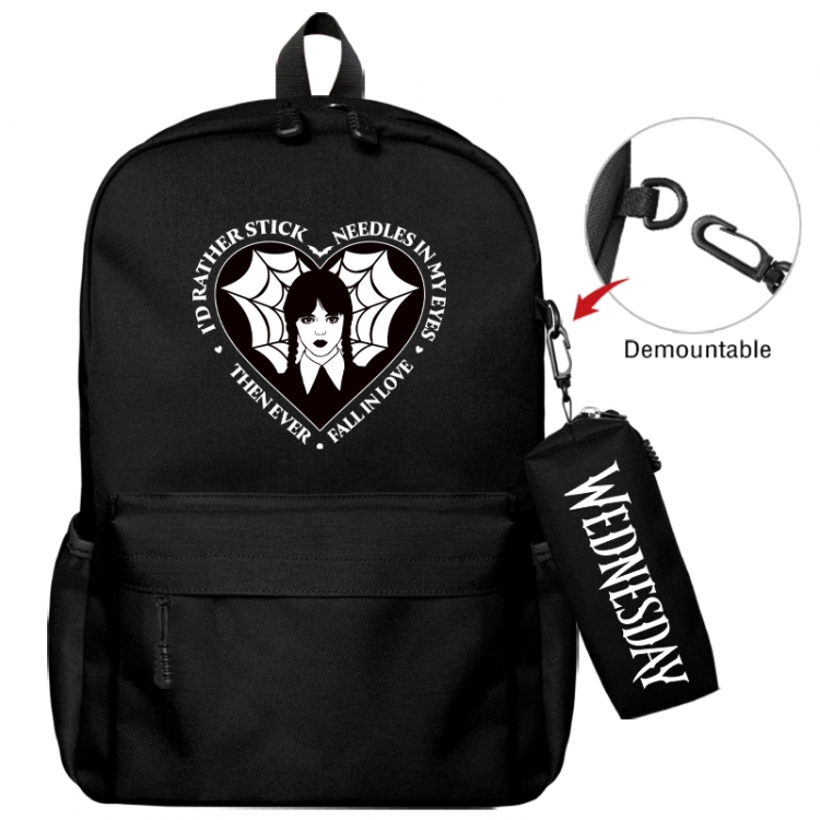 Wednesday Animation backpack schoolbag+small pen bag school bag 43X35X12CM