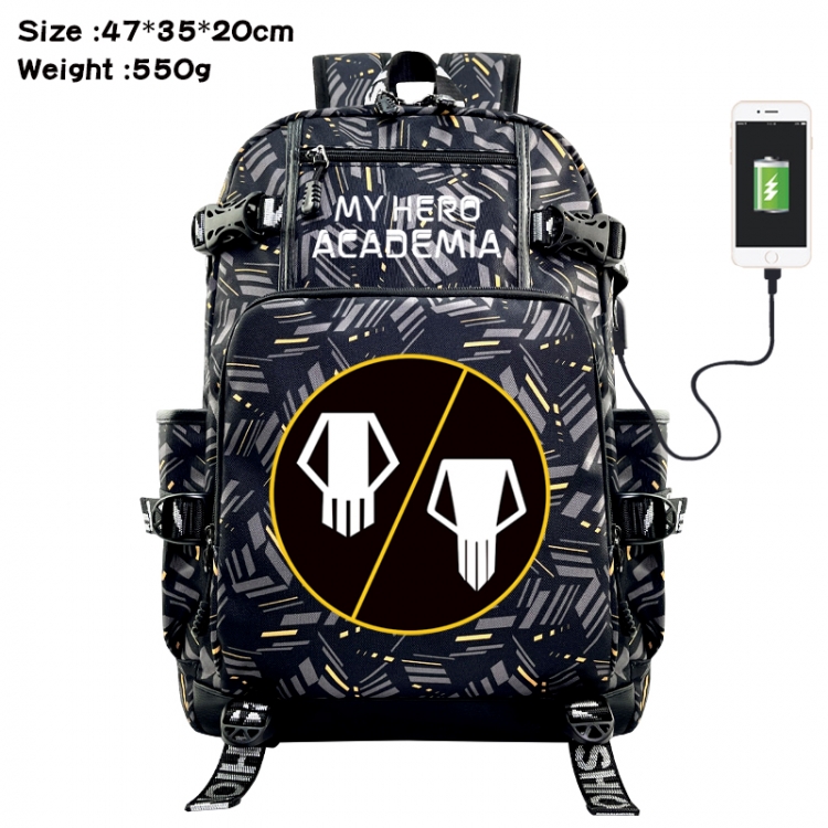 My Hero Academia Anime data cable camouflage print USB backpack schoolbag 47x35x20cm