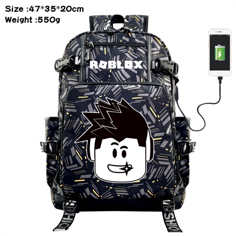 ROBLOX Anime data cable camouflage print USB backpack schoolbag 47x35x20cm
