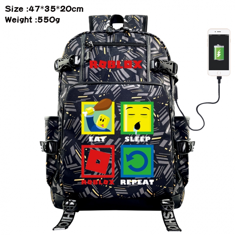 ROBLOX Anime data cable camouflage print USB backpack schoolbag 47x35x20cm