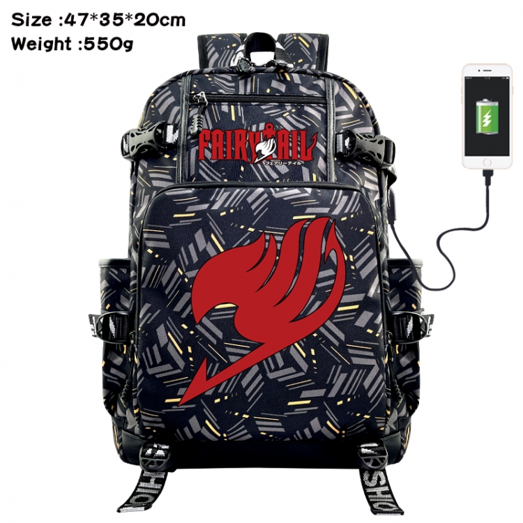 Fairy tail  Anime data cable camouflage print USB backpack schoolbag 47x35x20cm