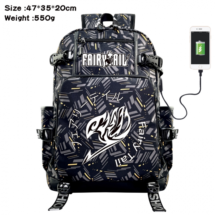 Fairy tail  Anime data cable camouflage print USB backpack schoolbag 47x35x20cm