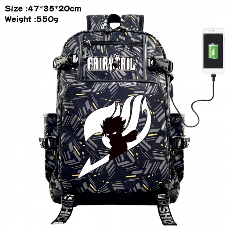 Fairy tail  Anime data cable camouflage print USB backpack schoolbag 47x35x20cm