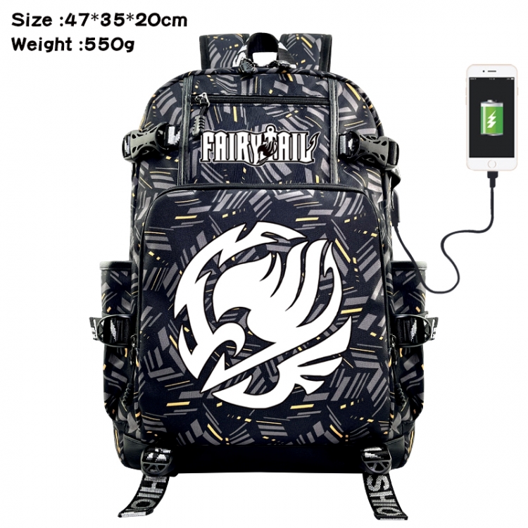 Fairy tail  Anime data cable camouflage print USB backpack schoolbag 47x35x20cm